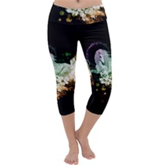 Wonderful Unicorn With Flowers Capri Yoga Leggings by FantasyWorld7