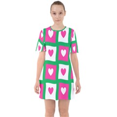 Pink Hearts Valentine Love Checks Sixties Short Sleeve Mini Dress by Nexatart