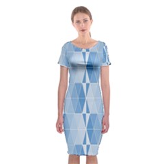 Blue Monochrome Geometric Design Classic Short Sleeve Midi Dress by Nexatart