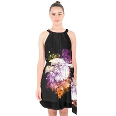 Awesome Eagle With Flowers Halter Collar Waist Tie Chiffon Dress by FantasyWorld7