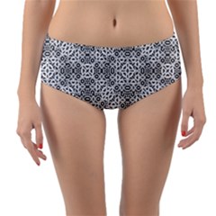 Black And White Oriental Ornate Reversible Mid-waist Bikini Bottoms by dflcprints