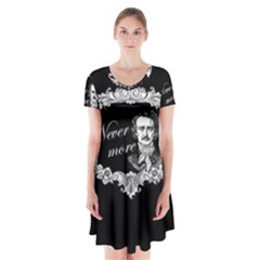 Edgar Allan Poe  - Never More Short Sleeve V-neck Flare Dress by Valentinaart