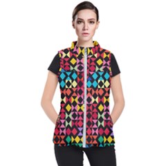 Colorful Rhombus And Triangles                          Women s Puffer Vest by LalyLauraFLM