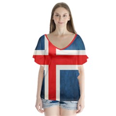 Iceland Flag V-neck Flutter Sleeve Top by Valentinaart