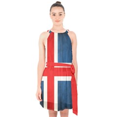 Iceland Flag Halter Collar Waist Tie Chiffon Dress by Valentinaart