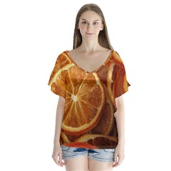 Oranges 5 V-neck Flutter Sleeve Top by trendistuff