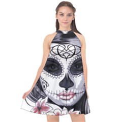 Day Of The Dead Sugar Skull Halter Neckline Chiffon Dress  by StarvingArtisan