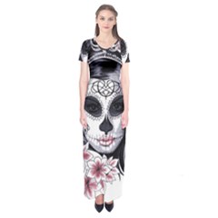 Day Of The Dead Sugar Skull Short Sleeve Maxi Dress by StarvingArtisan