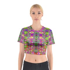 Flower Wall With Wonderful Colors And Bloom Cotton Crop Top by pepitasart