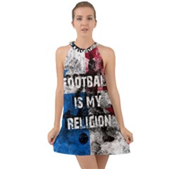 Football Is My Religion Halter Tie Back Chiffon Dress by Valentinaart