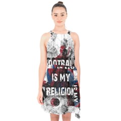 Football Is My Religion Halter Collar Waist Tie Chiffon Dress by Valentinaart