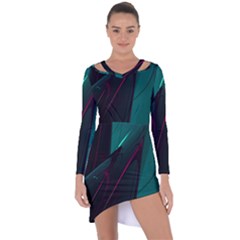 Abstract Green Purple Asymmetric Cut-out Shift Dress by Sapixe