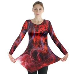 Art Space Abstract Red Line Long Sleeve Tunic  by Sapixe