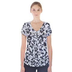 Camouflage Tarn Texture Pattern Short Sleeve Front Detail Top by Sapixe