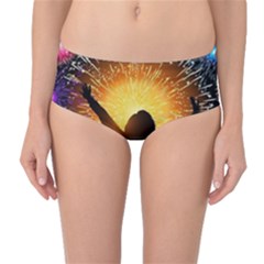 Celebration Night Sky With Fireworks In Various Colors Mid-waist Bikini Bottoms by Sapixe