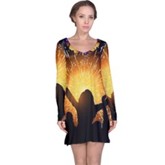 Celebration Night Sky With Fireworks In Various Colors Long Sleeve Nightdress by Sapixe