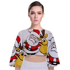 Christmas Santa Claus Tie Back Butterfly Sleeve Chiffon Top by Sapixe