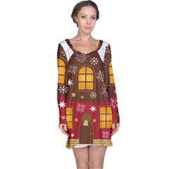 Christmas House Clipart Long Sleeve Nightdress by Sapixe