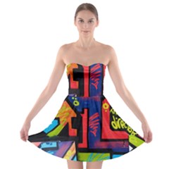 Urban Graffiti Movie Theme Productor Colorful Abstract Arrows Strapless Bra Top Dress by genx