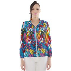 Graffiti Hearts Street Art Spray Paint Rad Wind Breaker (women) by genx