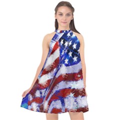 Flag Usa United States Of America Images Independence Day Halter Neckline Chiffon Dress  by Sapixe