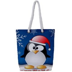 Happy Holidays Christmas Card With Penguin Full Print Rope Handle Tote (small) by Sapixe