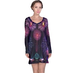 Happy New Year New Years Eve Fireworks In Australia Long Sleeve Nightdress by Sapixe