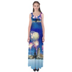 Happy New Year Celebration Of The New Year Landmarks Of The Most Famous Cities Around The World Fire Empire Waist Maxi Dress by Sapixe