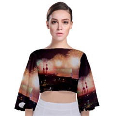 Kuwait Liberation Day National Day Fireworks Tie Back Butterfly Sleeve Chiffon Top by Sapixe