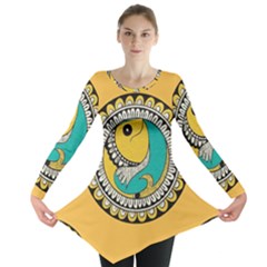 Madhubani Fish Indian Ethnic Pattern Long Sleeve Tunic  by Sapixe