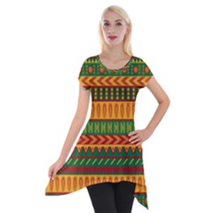 Mexican Pattern Short Sleeve Side Drop Tunic by Sapixe