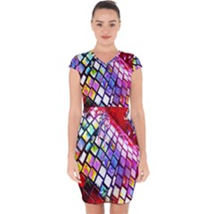 Multicolor Wall Mosaic Capsleeve Drawstring Dress  by Sapixe