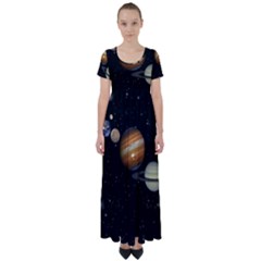 Outer Space Planets Solar System High Waist Short Sleeve Maxi Dress by Sapixe