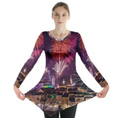 New Year New Year’s Eve In Salzburg Austria Holiday Celebration Fireworks Long Sleeve Tunic  by Sapixe