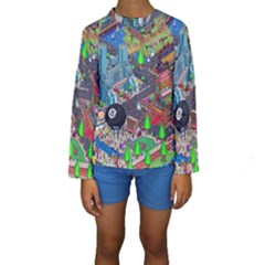 Pixel Art City Kids  Long Sleeve Swimwear by Sapixe