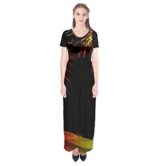 Rainbow Fireworks Celebration Colorful Abstract Short Sleeve Maxi Dress by Sapixe