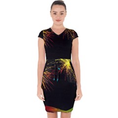 Rainbow Fireworks Celebration Colorful Abstract Capsleeve Drawstring Dress  by Sapixe