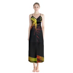 Rainbow Fireworks Celebration Colorful Abstract Button Up Chiffon Maxi Dress by Sapixe