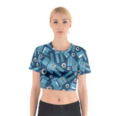 Seamless Pattern Robot Cotton Crop Top by Sapixe