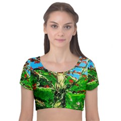 Coral Tree 2 Velvet Short Sleeve Crop Top  by bestdesignintheworld