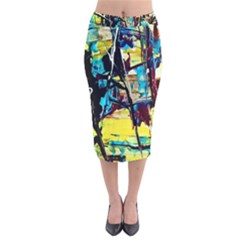 Dance Of Oil Towers 3 Velvet Midi Pencil Skirt by bestdesignintheworld