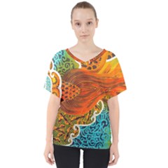 The Beautiful Of Art Indonesian Batik Pattern V-neck Dolman Drape Top by Sapixe