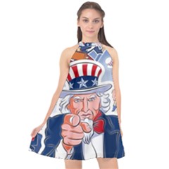 United States Of America Celebration Of Independence Day Uncle Sam Halter Neckline Chiffon Dress  by Sapixe