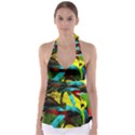 Yellow Dolphins   Blue Lagoon 3 Babydoll Tankini Top View1