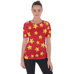 Yellow Stars Red Background Pattern Short Sleeve Top by Sapixe