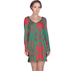 Christmas Background Long Sleeve Nightdress by Sapixe