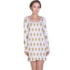 Star Background Gold White Long Sleeve Nightdress by Sapixe