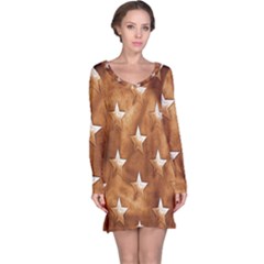 Stars Brown Background Shiny Long Sleeve Nightdress by Sapixe