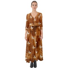 Stars Brown Background Shiny Button Up Boho Maxi Dress by Sapixe