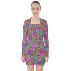 Flower Paisley 1 V-neck Bodycon Long Sleeve Dress by stephenlinhart